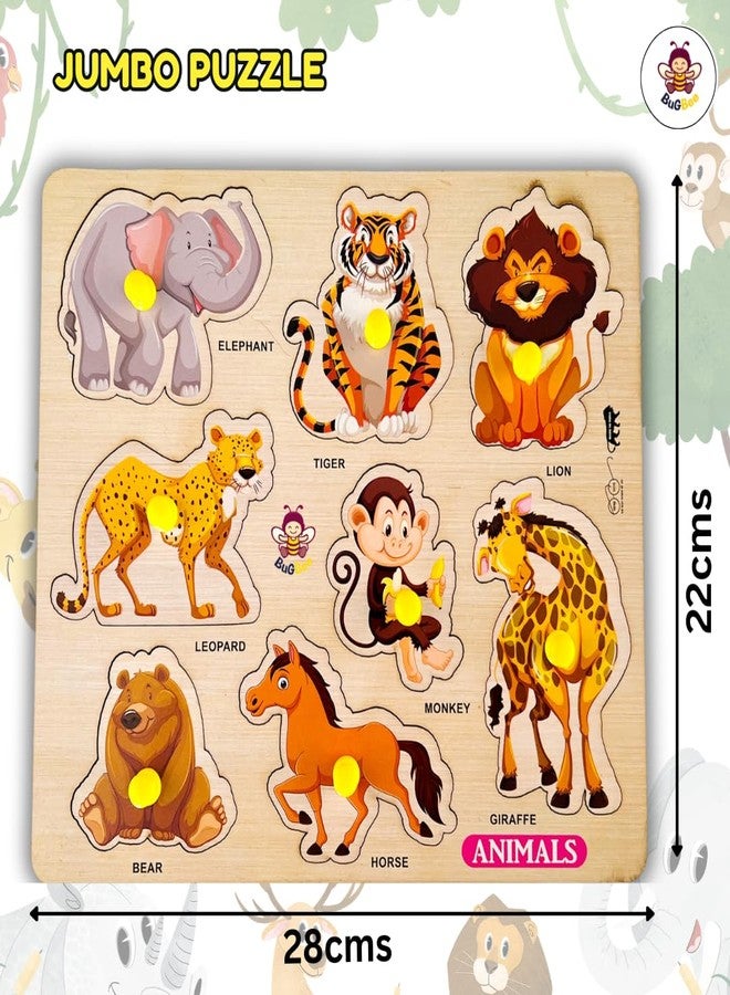 Bugbee Wooden Wild Animal Puzzle for Kids | Educational Wooden Toy Game for Toddlers | Montessori Learning Toy | Jungle Animal Recognition Puzzle for Age 3+ (Big Peg Board) - Image 3